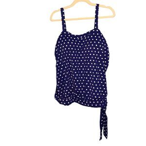 Swimsuits For All Tankini Womens Plus 18 Blue Polka Dot Swim Top Adjustable Tie